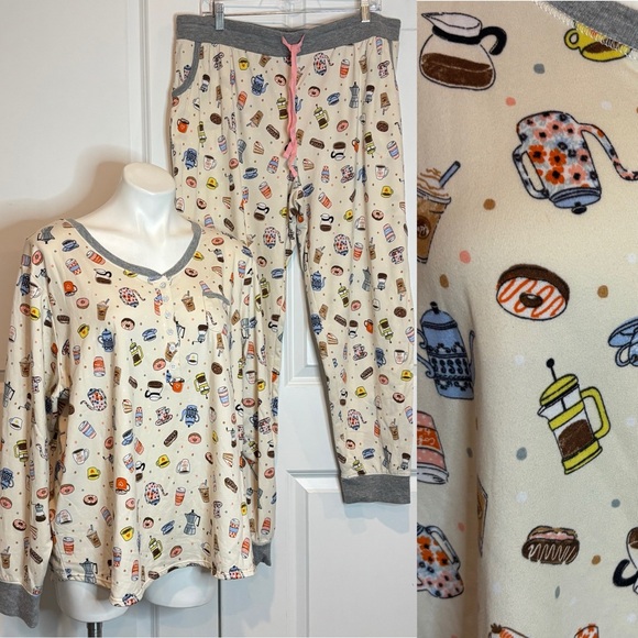 Cuddlduds Other - Cuddl Duds Coffee Pastries Long Sleeve Pants Pajama Set XL/XXL